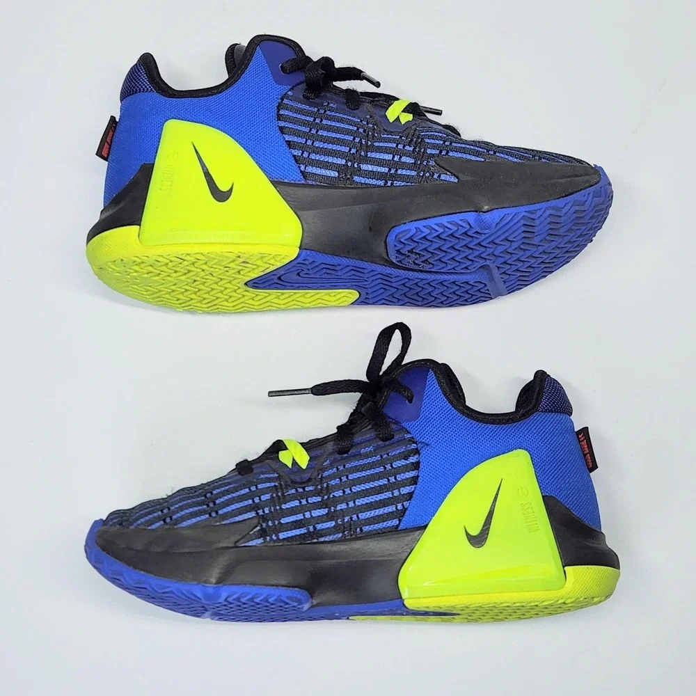 Nike LeBron Shoes Kids Size 2 Blue Black Neon Basketball Sneakers DD0424-405